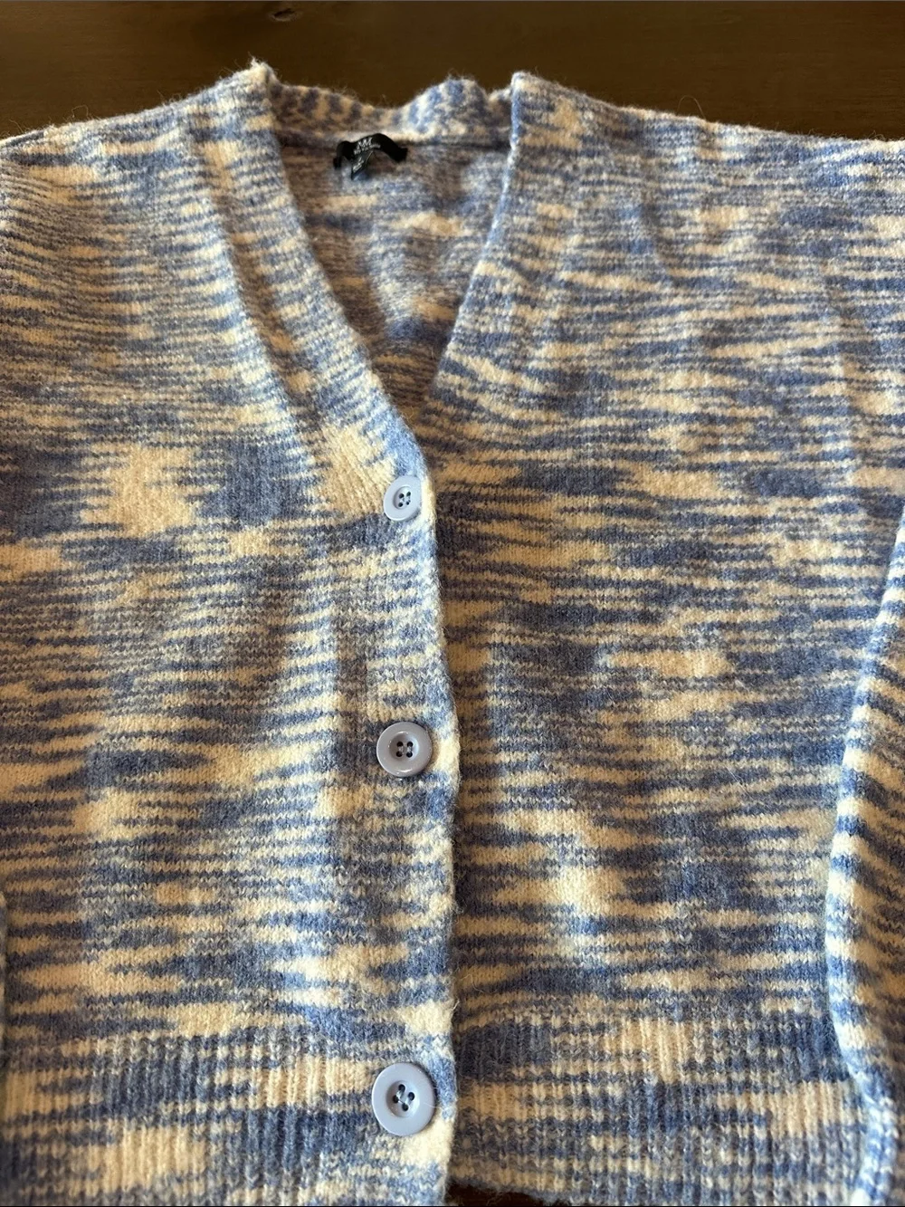 My Michelle Blue & Cream Marled Knit Cardigan and Matching Short Set size L